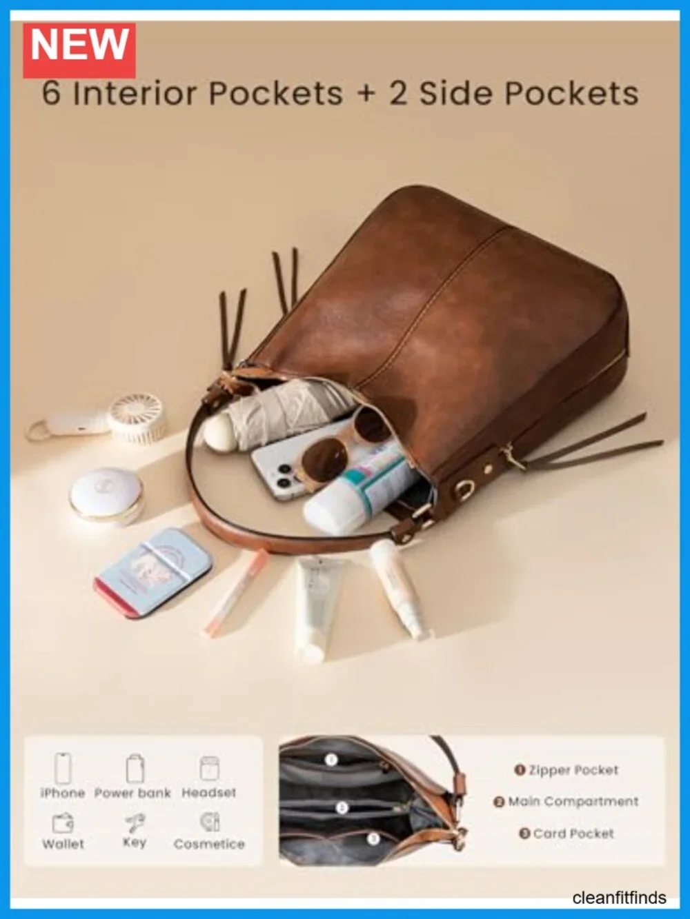 Faux Leather Hobo Crossbody Bag Women's Zip Pockets